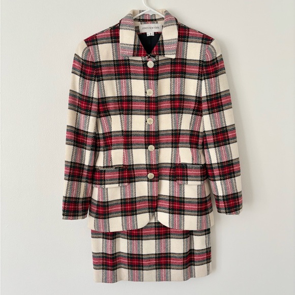 Jones New York Dresses & Skirts - Jones New York Red Cream Green Plaid Button Down Skirt Suit Size 6